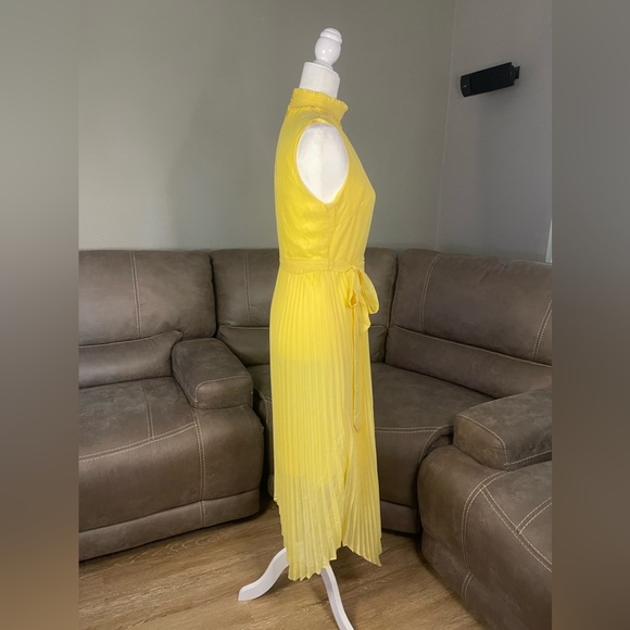 GROGEOUS NWT Nannette Yellow Glimmer Lepore Chiffon Pleated Midi Dress Sz 6 - Picture 6 of 13